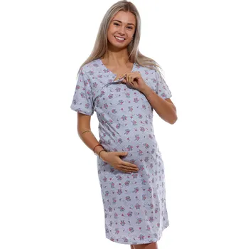 Dámské noční prádlo Šedá i růžová těhotenská a kojící košile RŮŽOVÉ SLŮŇÁTKO 1C3530 šedá xl