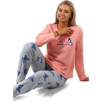 Dámské pyžamo Meruňkové i šedé s modrými motýlky luxusní hřejivé pyžamo pro plnoštíhlé ženy 1Z1434 oranžová 4xl