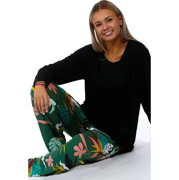 Dámské pyžamo Černé i zelené pružné jemné luxusní pyžamo pro plnoštíhlé ženy, Džungle 1D1211 zelená 3xl