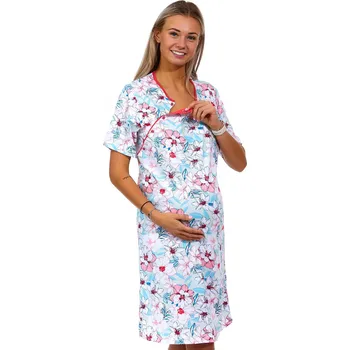 Dámská noční košile Růžově i modře kvetoucí kojící a těhotenská košilka na knoflíky 1C3257 modrá m