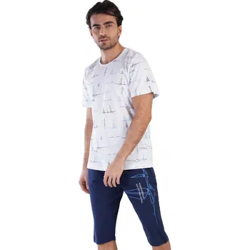 Pánské pyžamo Bílo modré pyžamo capry lodní motiv, plachetnice pro muže 1P1700 bílá 2xl