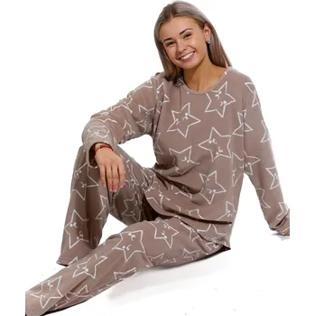 Dámské pyžamo Kávově hnědé luxusní hřejivé pyžamo pro plnoštíhlé ženy či dívky VZOR HVĚZDIČKY 1z1608 hnědá 3xl