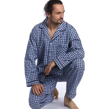 Pánské pyžamo Modré kostkované elegantní límečkové pyžamo pro muže 1PF0049 modrá m