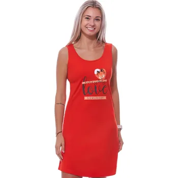 Dámské noční prádlo Červená dámská noční košilka bez rukávů love sombody a spící liška 1C3747 červená xl