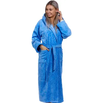 Dámský župan Modrý dlouhý župan do porodnice na kojení z extra foroté MOTÝLÍ VZOR 1ZF3002 modrá xxl