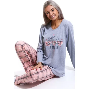 Dámské pyžamo Šedo růžové kárované srdce dámské pyžamo, Have a nice sunday 1B1642 šedá 2xl