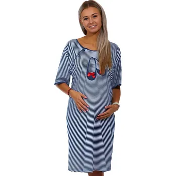 Dámská noční košile Námořnicky pruhovaná kojící a těhotenská košilka na knoflíky Slippers big 1C3268 modrá 1xl