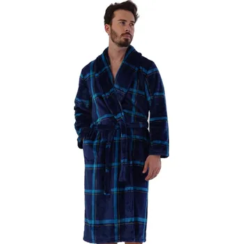 Pánský župan Modrý károvaný extra teplý župan pro muže 1Z1586 modrá m