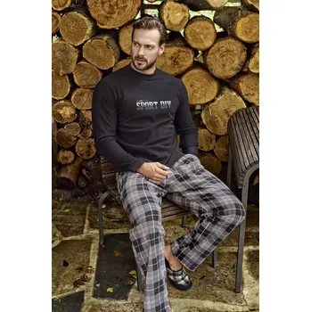 Pánské pyžamo Černo šedé i šedě kárované hřejivé pánské pyžamo SPORT DIV. 1Z1627 černá s