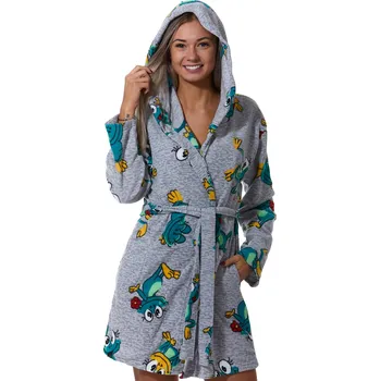 Dámské noční prádlo Šedý teploučký župan na kojení, veselý zelený Žabáček 1Z1158 zelená xl
