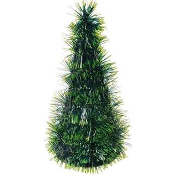 Třpytivý zelený jednoduchý dekorační stromeček Cello S – 12x25 cm