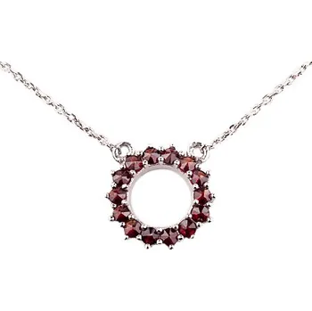 Náhrdelník granát - stříbrný náhrdelník - kruh (8203) povrchová úprava: zlacené