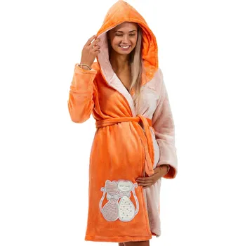 Dámské pyžamo Oranžový i přírodní župan do porodnice huňatý s kočkama 1Z1393 oranžová s