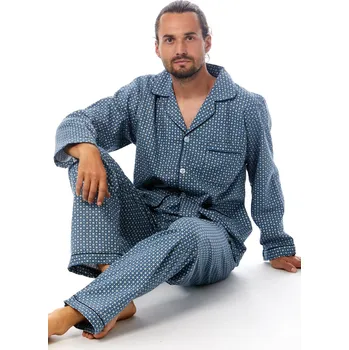 Pánské pyžamo Pánské pyžamo klasické flanel 1PF0031 modrá m