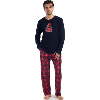 Pánské pyžamo Tnavě modré a červené kárované hřejivé pyžamo pro muže z BAVLNY medvídek elegán 1TB0059 červená m