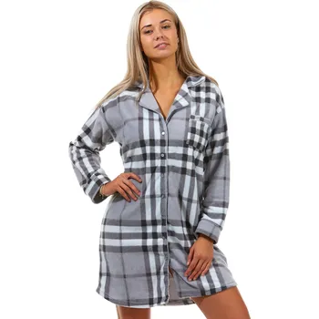 Dámské noční prádlo Šedě károvaná extra TEPLÁ košilka pro ženy celopropínací na knoflíky 1Z1448 šedá s