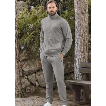 Pánské pyžamo Šedé bavlněné extra hřejivé pánské pyžamo na zip 1P1822 šedá xl