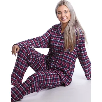 Dámské noční prádlo Růžové karované elegantní teplé flanelové pyžamo dámské 1DF0018 růžová xl