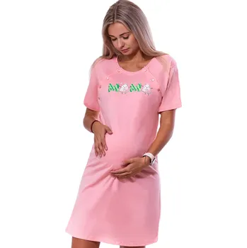 Dámské noční prádlo Růžová kojící noční košilka dvojpropínací na knoflíky MÁMA a meloun 1C3767 růžová s