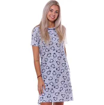 Dámská noční košile Šedá noční košilka pro ženy či dívky na patentky u krku s tučňáky 1C3690 šedá xl