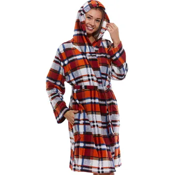 Dámský župan Vínový, šedý oranžový i modrý hřejivý župan pro plnoštíhlé ženy i slečny KÁROVANÝ VZOR 1Z1613 šedá 1xl