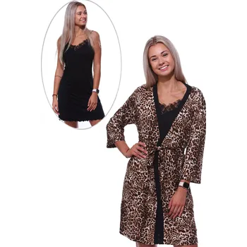 Dámská noční košile Černá košilka na úzká ramínka a tygří župan jemný luxusní komplet 1D1373 černá l