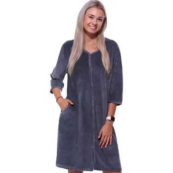Dámský župan Tmavě šedý elegantní hřejivý župan na zip ze sametu pro plnošíhlé ženy či dívky - velur 1TB0058 šedá 1xl
