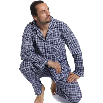 Pánské pyžamo Černo šedé kárované klasické pyžamo pro plnoštíhlé muže - big 1PF0075 šedá 4xl