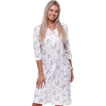 Dámská noční košile Běžový a hnědě květovaný župan nebo košilka pro ženy či dívky celopropínací na zip 1G0563 béžová 2xl