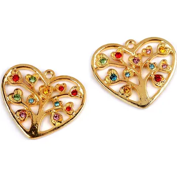 Přívěsek Přívěsek srdce se stromem života a broušenými kamínky 26x30 mm - zlatý