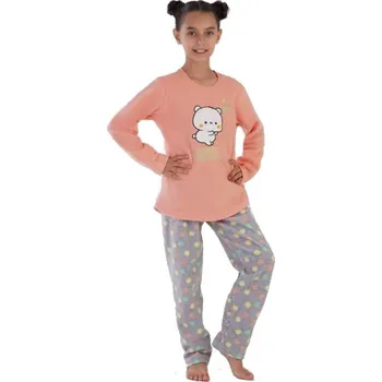 Meruňkové i šedé s duhovými puntíky hřejivé dívčí pyžamo SLADKÉ SNY 1T0431 oranžová 122-128-7-8-let