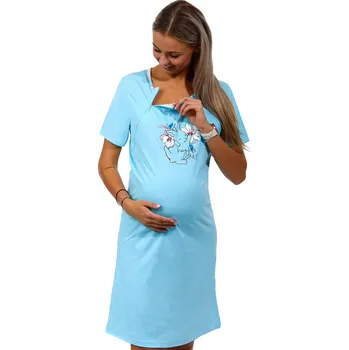 Dámské noční prádlo Modrá kojící a těhotenská košilka na zipy, hej its okay - Spící zajíček 1C3265 modrá m