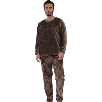 Pánské pyžamo Hnědé kárované huňaté extra TEPLÉ pánské pyžamo DO EPIC THINGS 1Z1591 hnědá xl