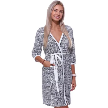 Dámský župan Šedý a smetanový lehký dámský župan vzor jaguár 1G0579 šedá xxl