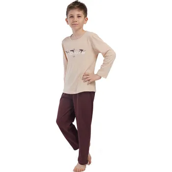 Dámské pyžamo Pyžamo pro kluky hnědé i béžové s volavkami Explore 1F0949 hnědá 134-140-9-10-let