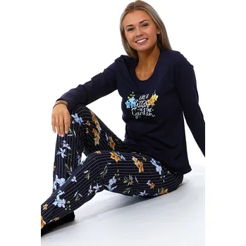 Dámské pyžamo Tmavě modré puhované i květinové dámské pyžamo - Rozkvetlá zahrada 1B1679 modrá m