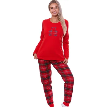 Dámské pyžamo Červené kárované luxusní bavlněné hřejivé dámské pyžamo s medvědem 1TB0009 červená xl