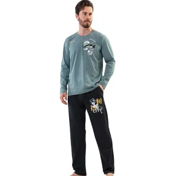 Pánské pyžamo Zeleno šedé pyžamo pro muže THINK CITY 1P1414 zelená s