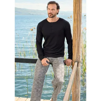 Pánské pyžamo Černé i šedě kárované luxusní jemné pyžamo pro muže s knoflíčky 1P1472 černá m