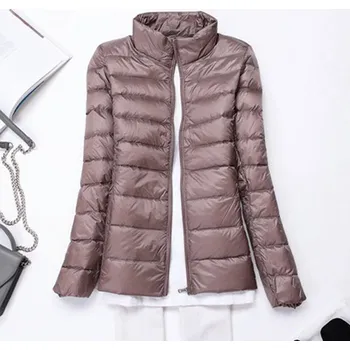 Dámská parka Péřová prošívaná bunda se stojatým límcem Barva: Světle Hnědá, Velikost: 4XL