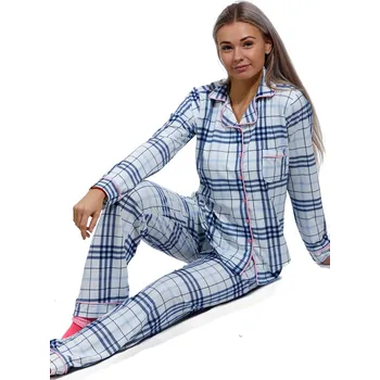 Dámské pyžamo Bílé i modře kárované elegantní extra jemné pyžamo celopropínací na kojení už do porodnice 1B1905 modrá xl
