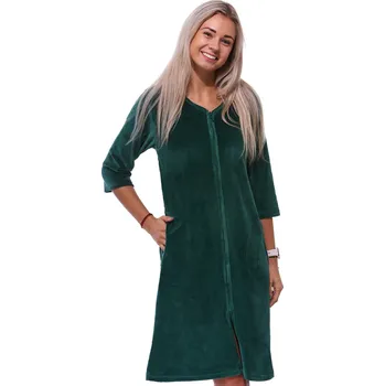 Dámský župan Zelený elegantní hřejivý župan na zip ze sametu - velur 1TB0075 zelená m