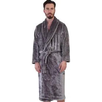 Pánský župan Župan pro muže huňatý šedý v dlouhé délce s límcem 1Z1679 šedá xl