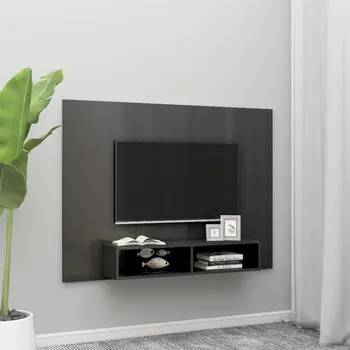 Televizní stolek vidaXL Nástěnná TV skříňka šedá vysoký lesk 135x23,5x90 cm dřevotříska