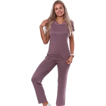 Dámské pyžamo Hnědé jemné luxusní pyžamo s krajkou pro ženy či dívky 1D1326 hnědá l