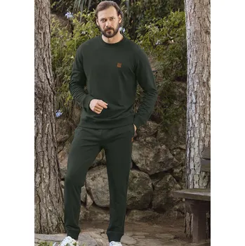 Pánské pyžamo Tmavě zelené bavlněné extra hřejivé pánské pyžamo 1P1794 zelená l