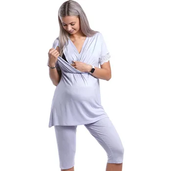 Dámské pyžamo Pyžamo kojící a těhotenské, Fialové s krajkou 1D1170 fialová xxxl