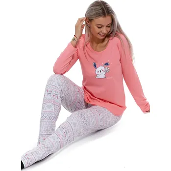 Dámské pyžamo Růžové i smetanové pyžamo dámské s norským vzorem SNĚHOVÉ VLOČKY A ZAJÍČEK 1B1885 béžová l