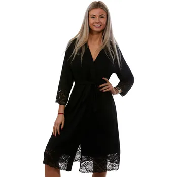Dámské noční prádlo Černý lehký župan lemovaný krajkou pro plnoštíhlé ženy 1G0532 černá 2xl