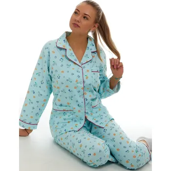 Dámské noční prádlo Elegantní pyžamo na kojení - flanel 1DF0009 zelená xl